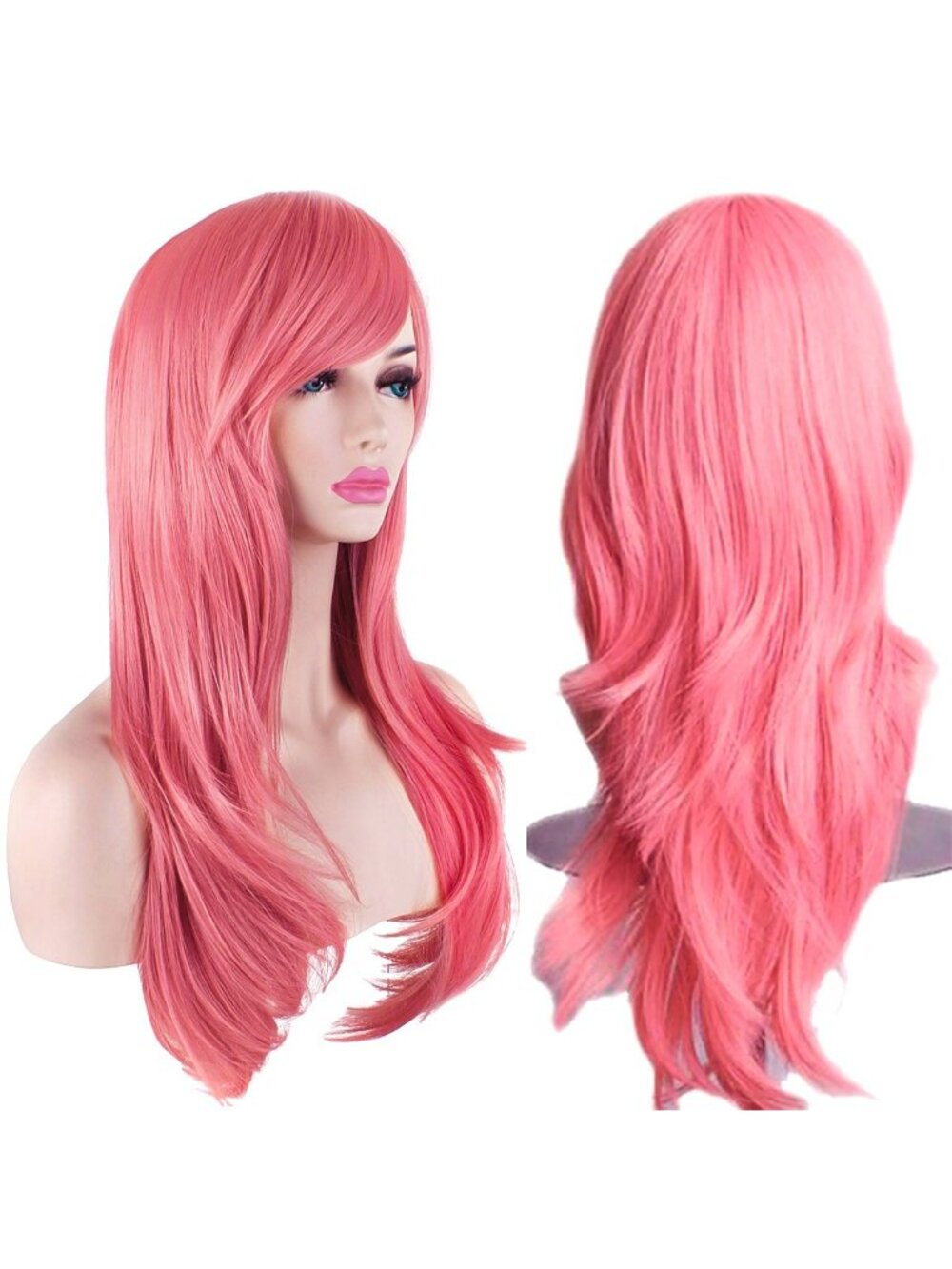Women's Grey Pink 28 Inch Classic Long Synthetic Wavy Cosplay Curly Hair Wigs